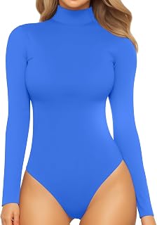 MANGOPOP Women's Mock Turtle Neck Long Sleeve Tops Bodysuit Jumpsuit