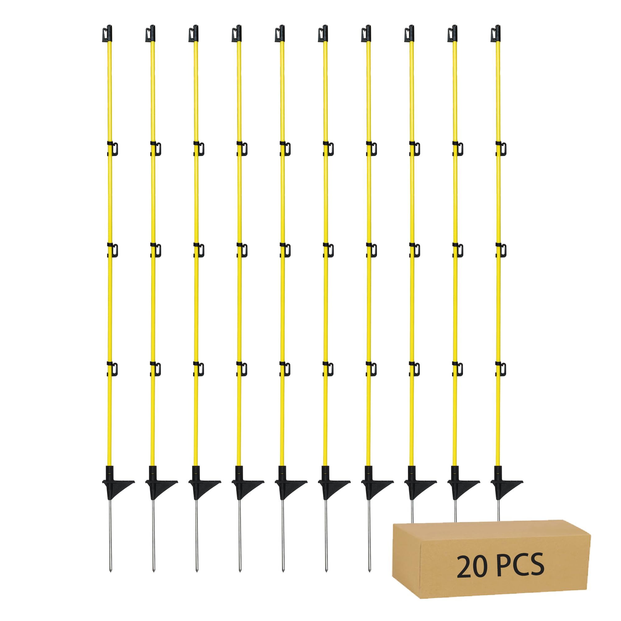Electric Fence Posts 46 Inches, Fiberglass Step in Temporary, 20Pack