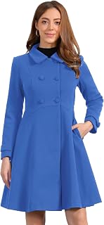 Allegra K Women's Winter Coats Lapel Collar Long Swing A Line Pea Coat