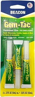 Beacon Gem-Tac Permanent Rhinestone and Gem Glue, Mini .17 oz, 3-Pack | Dries Clear • Mirror-Backed Stone Safe • Water-Based • Flexible • UVA Resistant