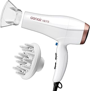 Conair Double Ceramic Hair Dryer with Diffuser &amp; Concentrator, 1875W | Ionic blow dryer with concentrator and diffuser hair dryer attachments made to smooth frizz and enhance curl definition