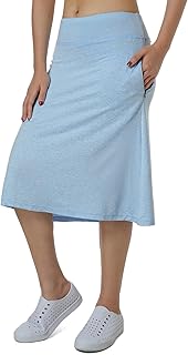 Women's Knee Length Midi Skirts with Zipper Pockets, Length 26 inches, Athletic Swimming Skirt for Women