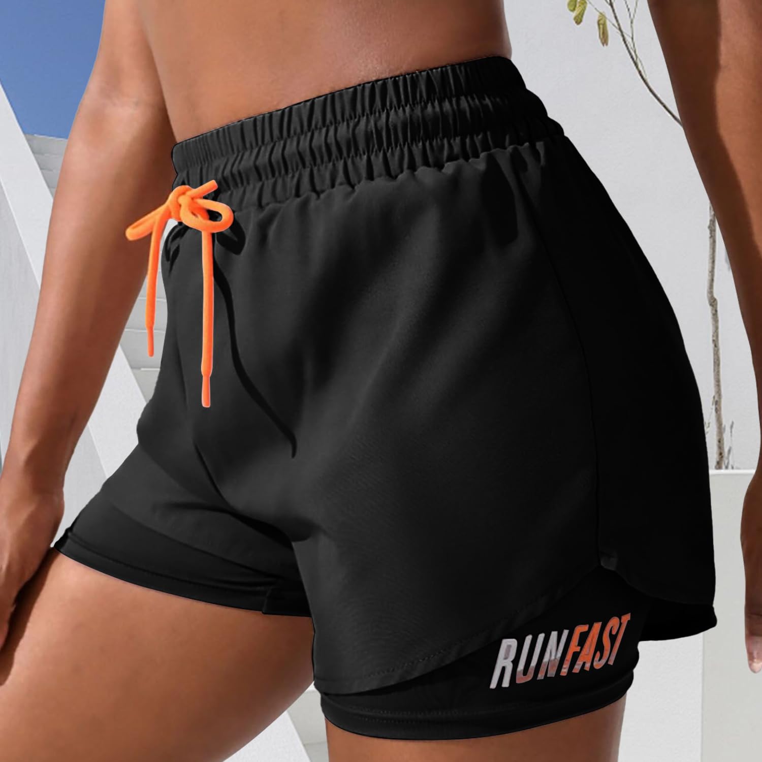 2 in 1 Running Shorts for Women High Waist Athletic Workout Gym Shorts with Line