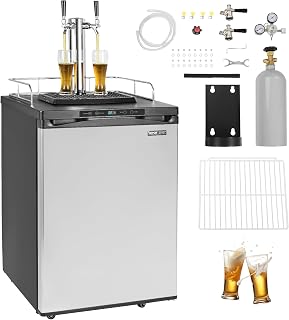 VEVOR Beer Kegerator, Dual Tap Draft Beer Dispenser, Full Size Keg Refrigerator With Shelf, CO2 Tank(No Gas), Drip Tray &amp; Rail, 23°F- 82.4°F Temperature Control, 162L, Silver
