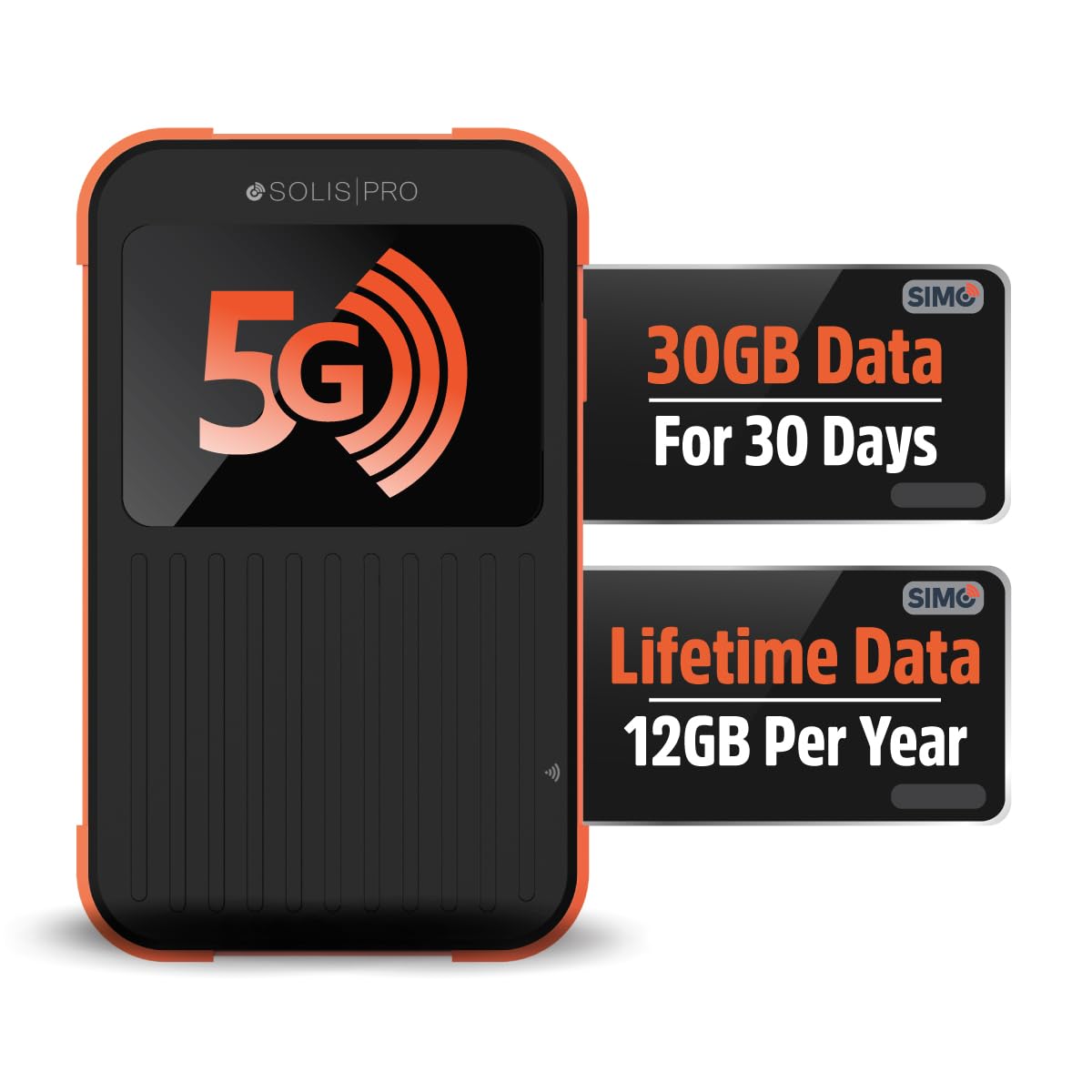 SIMO Solis PRO, 5G WiFi Hotspot with 1GB/Monthly + 30GB Global Data | Home, Ente