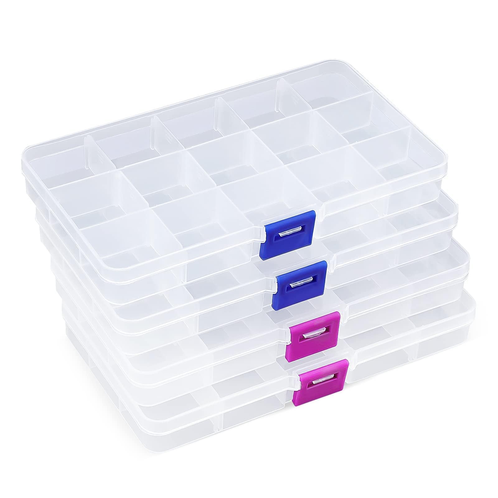 Opret 15 Grids Bead Organizer(4 Pack), Earring Organizer Box, SMALL Plastic Clea