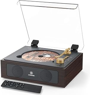 CD Player with Built-in Speakers Bluetooth Retro Portable CD Players for Home Music Player with Remote Control Headphone Jack Walnut Brown