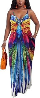 PerZeal Women Sexy Floor Length V Neck Adjustable Spaghetti Strap Sleeveless Colorful Summer Dress Plus Size
