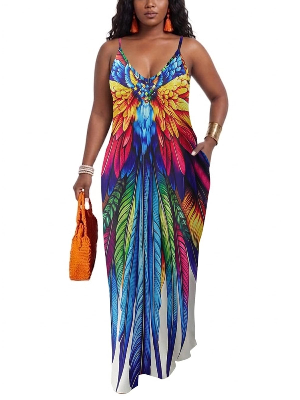 PerZeal Women Sexy Floor Length V Neck Adjustable Spaghetti Strap Sleeveless Col