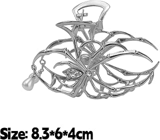 Large Metal Spider Hair Clip with Spider Pendant for Women Unique Design Halloween Strong Hold Silver (8.5*6*4cm)
