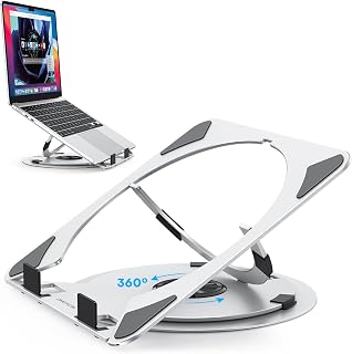 OMOTON Portable Laptop Stand for Desk, Ergonomic Computer Stand with 360° Rotating Base, 5-Level Adjustable Aluminum Foldable Mount, Compatible for 10-15.6" Laptops