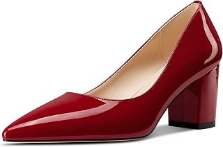 Aachcol Décolleté da donna con tacco a blocco, punta appuntita, slip-on in pelle verniciata, scarpe da ufficio e feste, con tacco da 6,1 cm