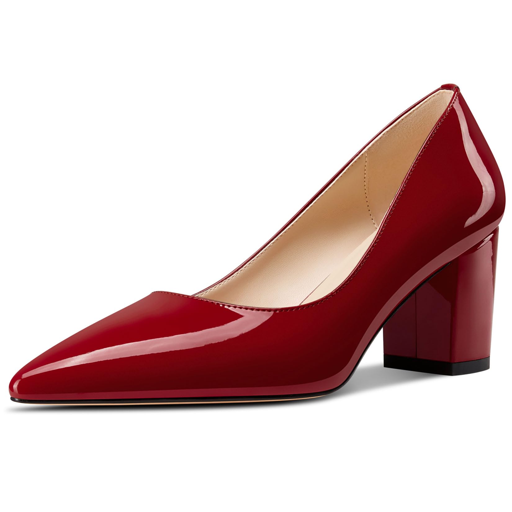 Aachcol Décolleté da donna con tacco a blocco, punta appuntita, slip-on in pelle