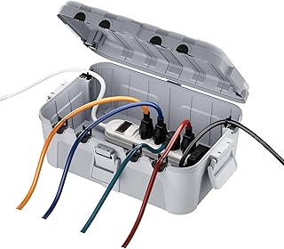 RESTMO IP54 Extra Large Outdoor Electrical Box w/ 6 Cable Seal Entry, Weatherproof Extension Cord Safety Cover, Protect Power Strip, Timer Outlet Plug, Christmas Decoration, Light Gray