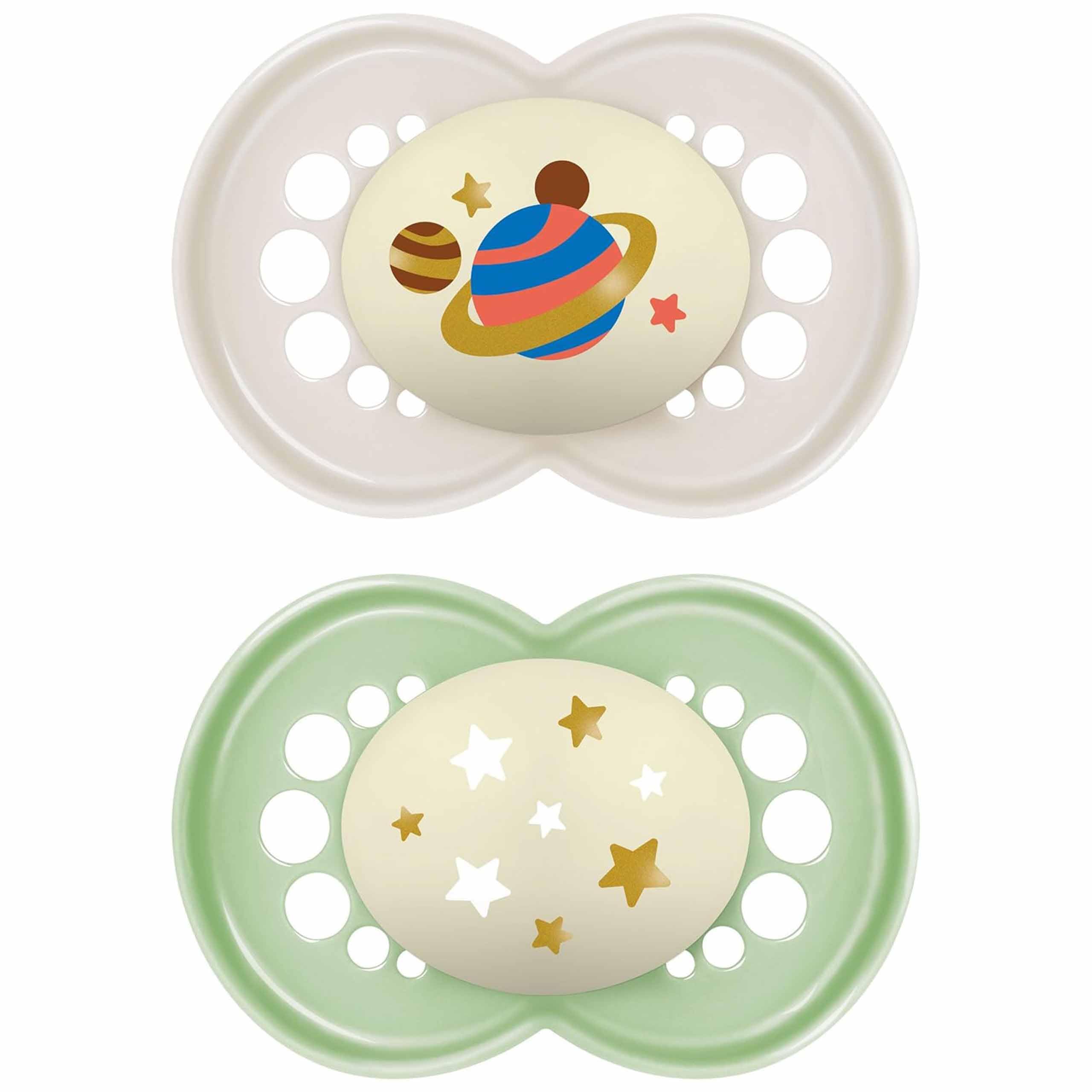 MAM Original Glow-in-the-Dark Dummies, 6-18M, 2 Pack, Orthodontic Design | SkinS