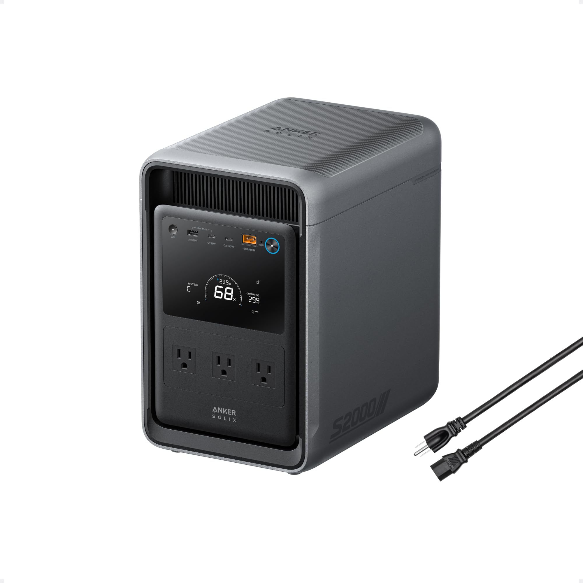 Anker SOLIX S2000 Portable Power Station with AC Cable, 2,010Wh, 1,500W | 2,010W