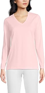 Lands' End T-Shirt a Maniche Lunghe in Cotone Supima da Donna - Scollo a V Rilassato
