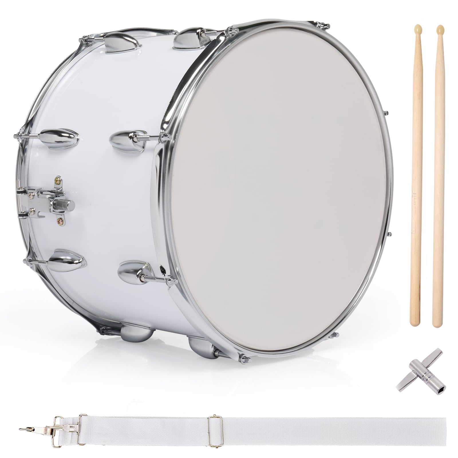 Ktaxon 14 x 10 inches Marching Snare Drum Pair of Drumsticks Included White | Po