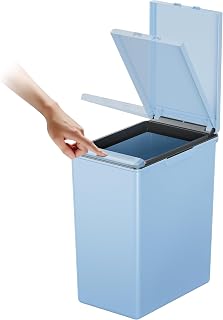 EKO Morandi 20L Kitchen Recycling Bin with Touch-Top Lid, Slim Plastic Rubbish Bin with Recycling Stickers and Easy-Clean Finish, Compact Design for Home or Office, Titanium Blue
