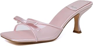 Mostrin Kitten Heels for Women Round Toe Heels With Bow Vintage Mules Sexy Slip on Stiletto Backless Sandals for Party Daily