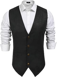 COOFANDY Chaleco de piel de ante para hombre, chaleco vaquero occidental, casual, ajustado, chaleco de traje