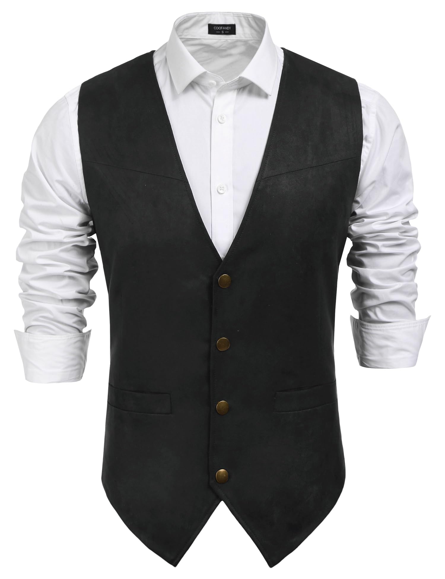COOFANDY Chaleco de piel de ante para hombre, chaleco vaquero occidental, casual
