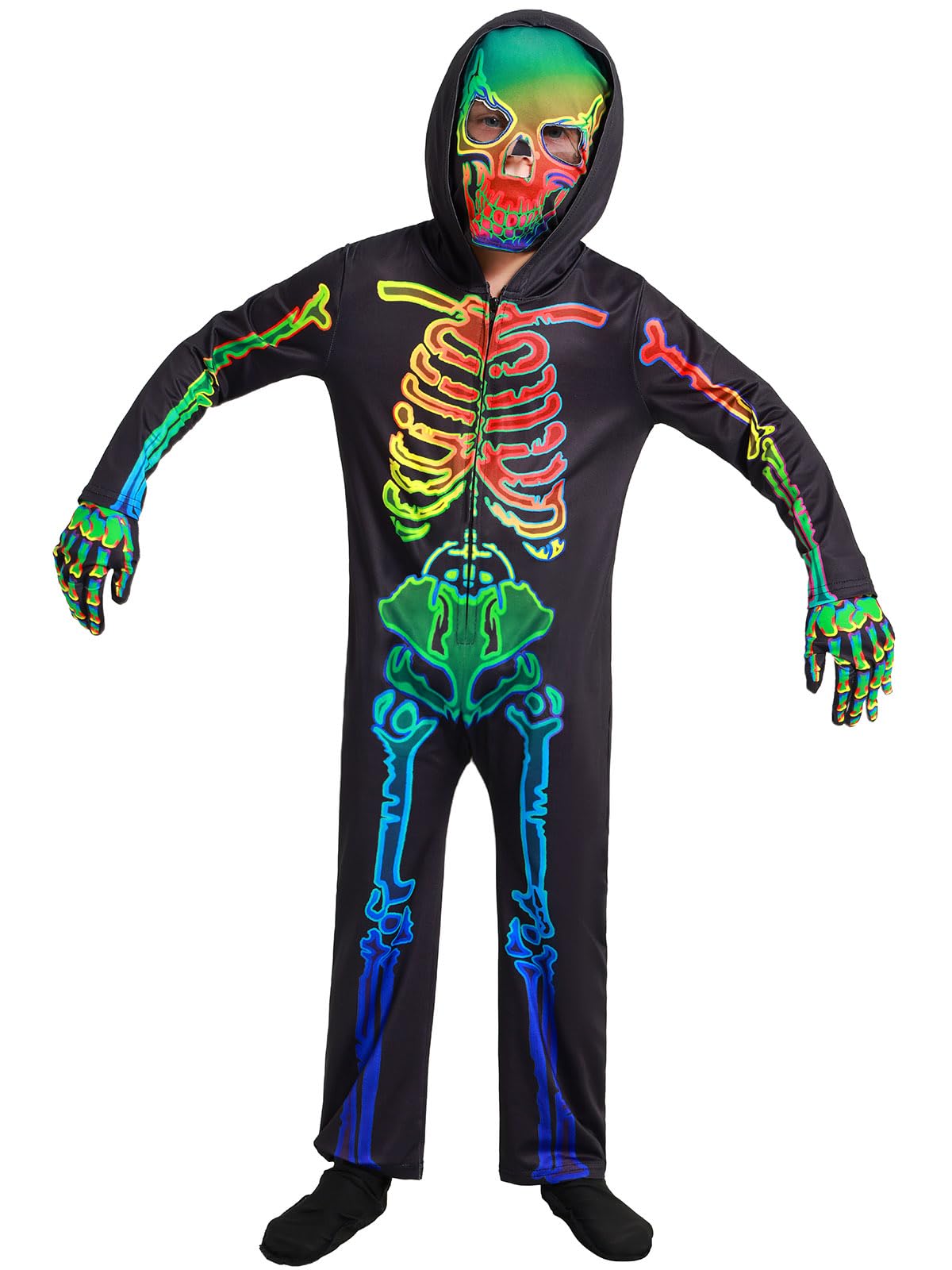 URMAGIC Kids Boys Girls Halloween Costumes Skeleton Jumpsuits Scary Hooded One-p