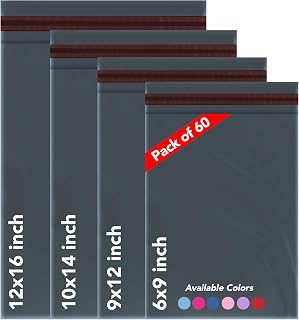ISOUL 60 Mixed Size Mailing Bags, Self Seal Strong Waterproof Poly Plastic Envelopes for Parcels, Packaging, XS,Small, Medium, Large Mail, Shipping Delivery Bags