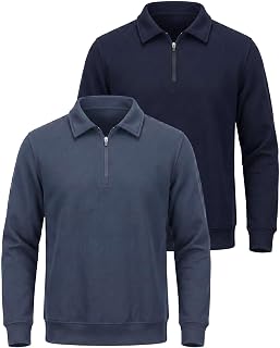 2 Pack Mens Fleece Quarter Zip Sweatshirt Sweater Collared Long Sleeve Top