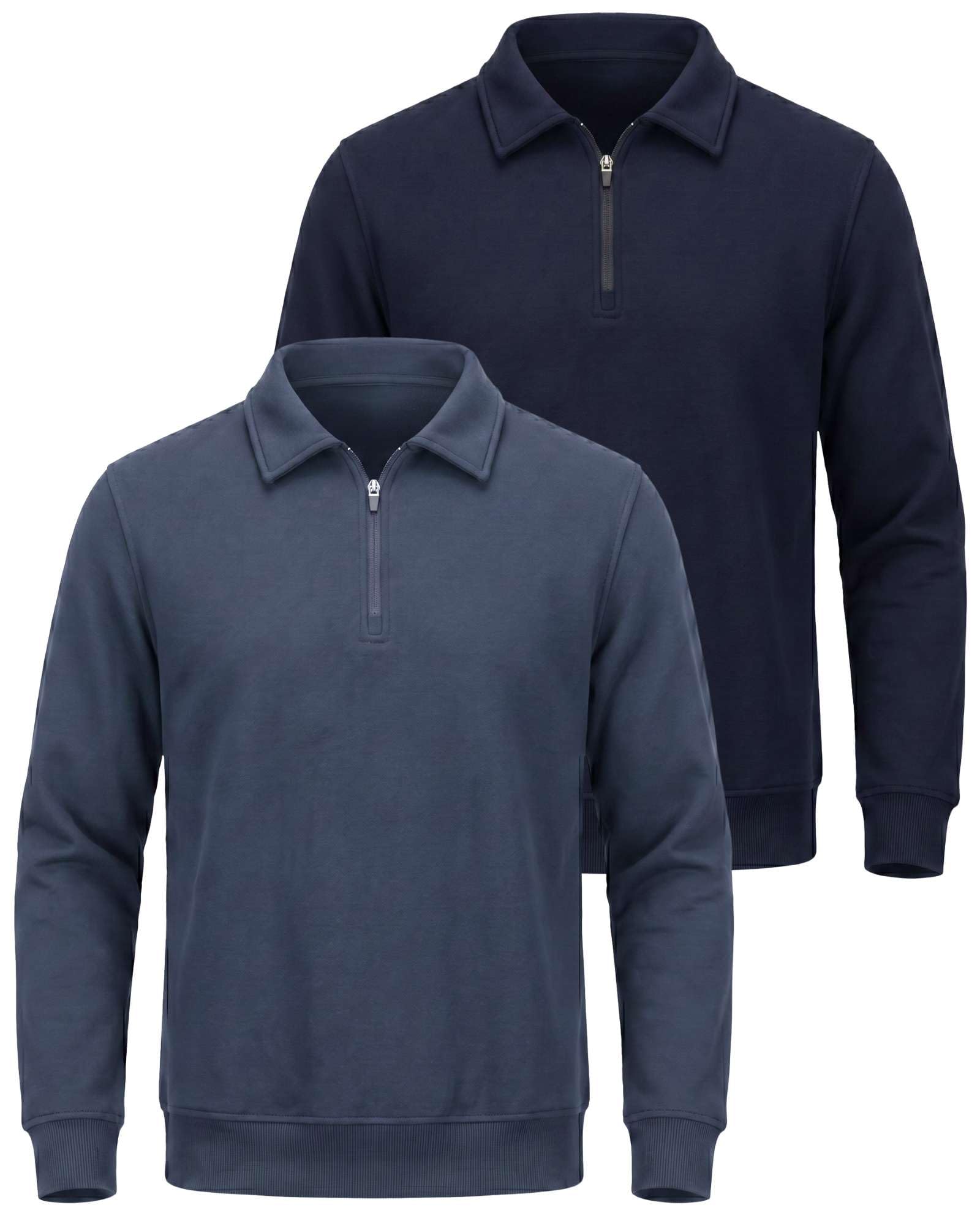 2 Pack Mens Fleece Quarter Zip Sweatshirt Sweater Collared Long Sleeve Top