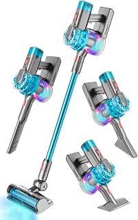 BLAXTEM 4-in-1 Kids Toy Vacuum Cleaner for Children Pretend Play (Cyan) | Electric Toy Vacuum Cleaning Set for Boys & Girls Pretend Play