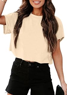 Tankaneo Women's Oversized Crop T-Shirt with Crew Neck