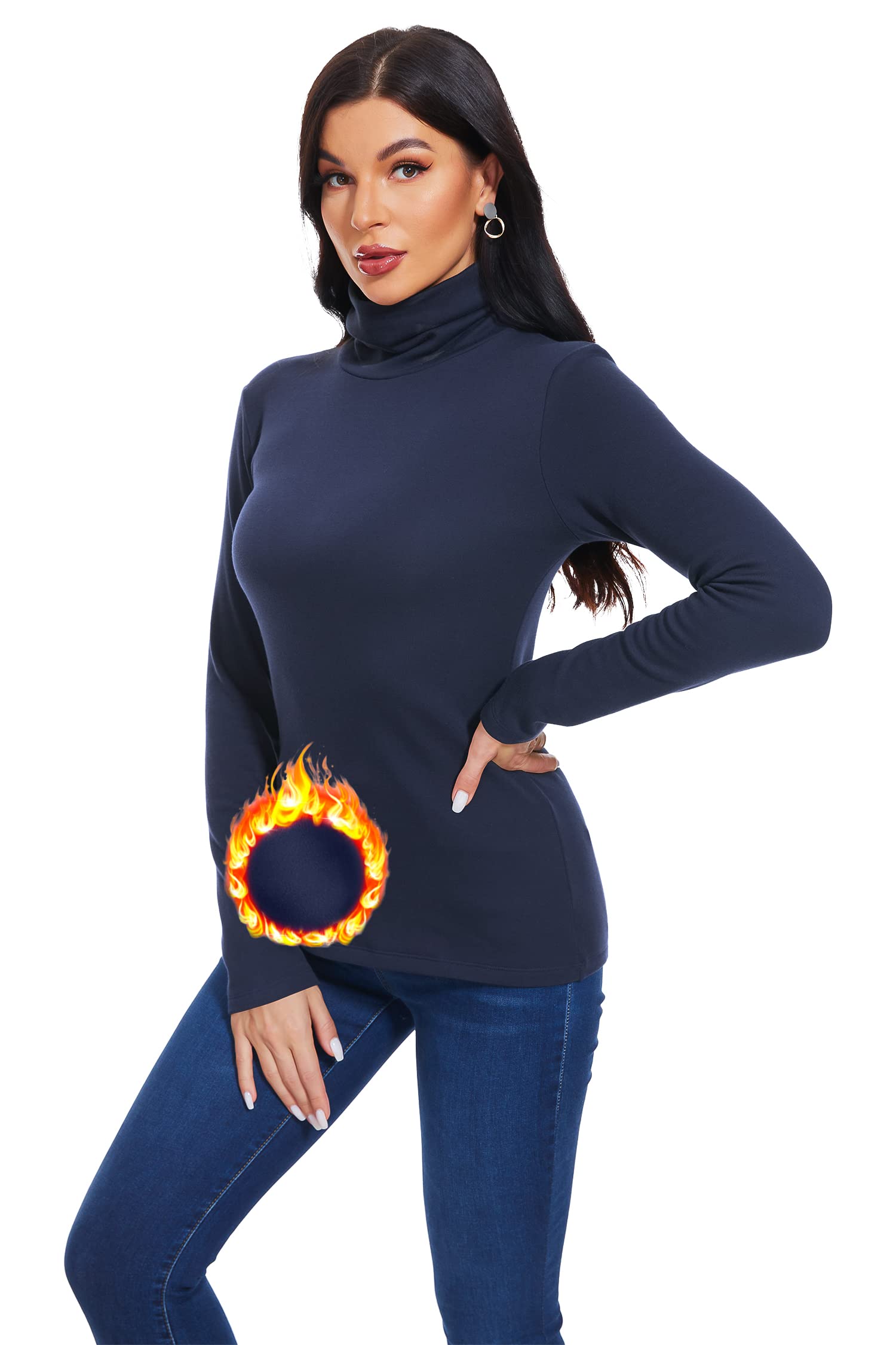 TAIPOVE Thermal Fleece Lined Turtle Neck Tops for Women Cotton Underwear