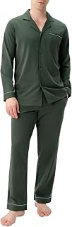 DAVID ARCHY Mens Pajamas Set Soft Cotton Notched Collar Pajamas for Men Long Sleeve Mens Sleepwear with Pockets & Front Fly