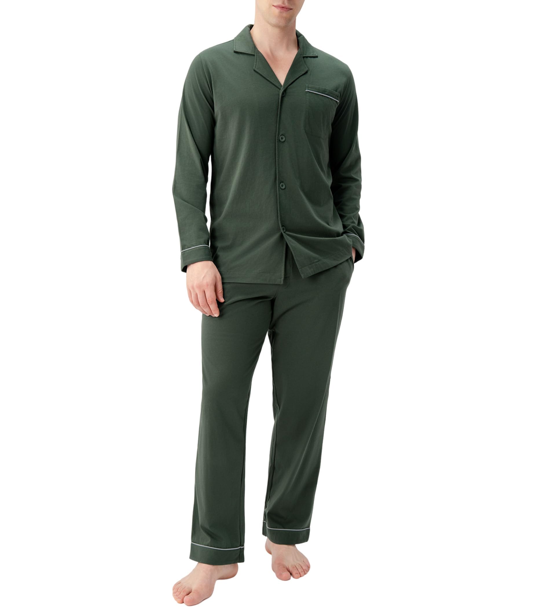 DAVID ARCHY Mens Pajamas Set Soft Cotton Notched Collar Pajamas for Men Long Sle
