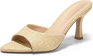 Coutgo Womens Heeled Mules Pointed Peep Toe High Heels Slip On Backless Mule Sandals Dress Shoes