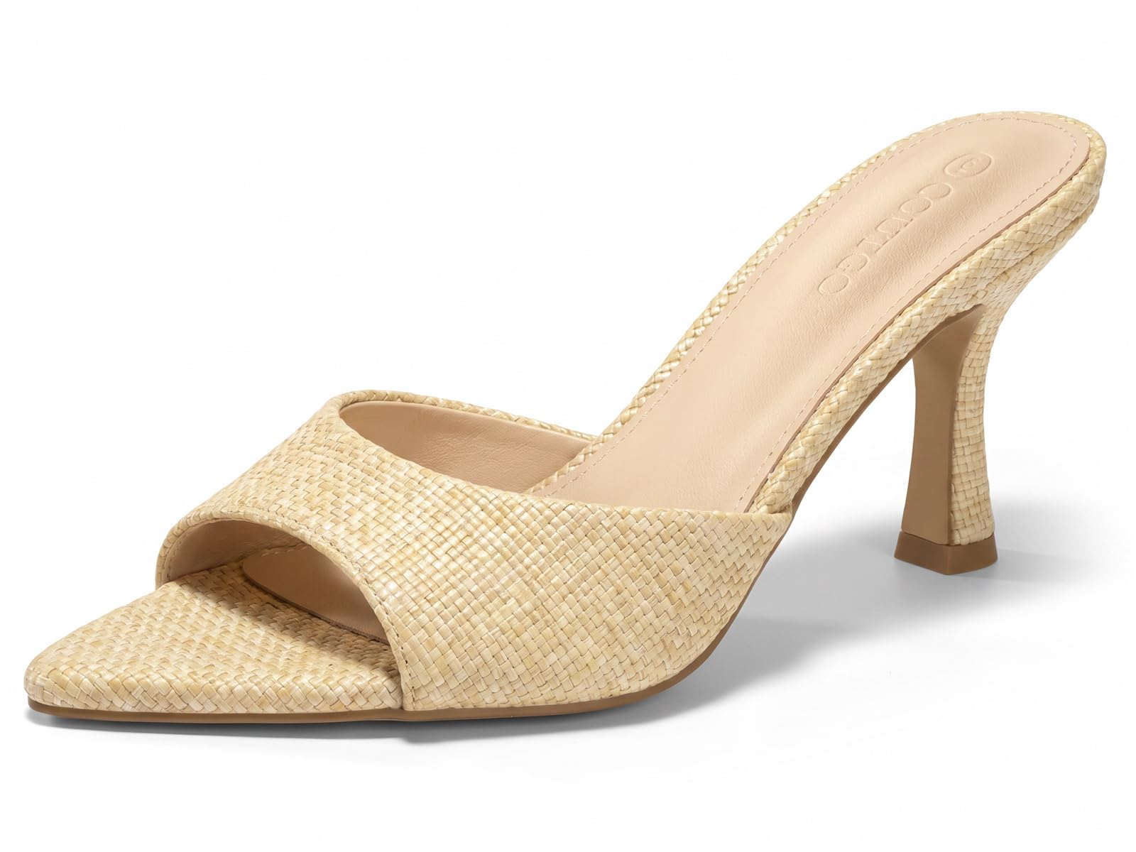 Coutgo Womens Heeled Mules Pointed Peep Toe High Heels Slip On Backless Mule San
