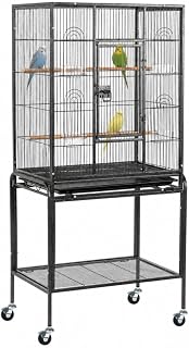 VINGLI 53-inch Bird Cage with Wheels, Durable Wrought Iron Parakeet Cage with Slide Out Tray, Black Bird Cages for Parakeets/Lovebird/Cockatiels/Budgies and Other Small/Medium Birds (Black, 53 inch)