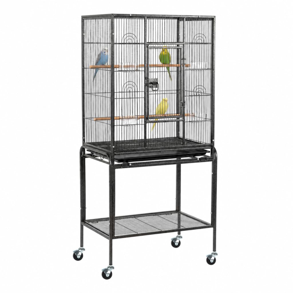 VINGLI 53-inch Bird Cage with Wheels, Durable Wrought Iron Parakeet Cage with Sl