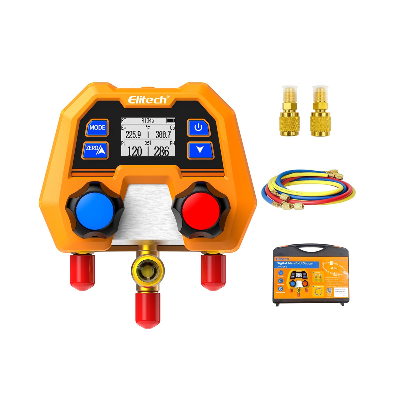 Elitech HVAC Digital Manifold Gauge Set DMG-2SE with Hoses &amp; R410A Adapters 