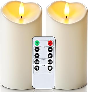 Homemory 6"x3" Outdoor Waterproof Flameless Candles, LED Candles, Battery Operated Candles with Remote and Timers, Electric Fake Plastic Pillar Candles, Ivory White, Set of 2