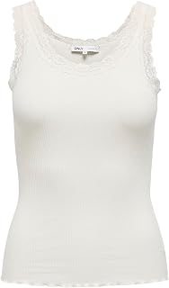 Only Onlsara Sharai Lace Tank Top JRS Noos Women's Basic Sleeveless Tank Top with U-Neck and Lace Detail (Pack of 1)