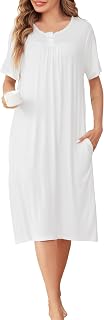 Sopesil Women's Nightdress Short Sleeve Nighties for women V Neck Soft Button Down Classic Ladies Nightgowns Sleepwear Ladies Nightwear S-XXL
