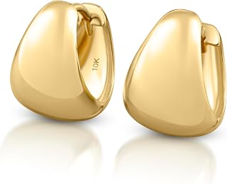 10K Solid Gold Dome Huggie Hoop Earrings, Real Gold Chunky Huggie Earrings, Thick Gold Earrings, Minimalist Plain Huggie Earrings