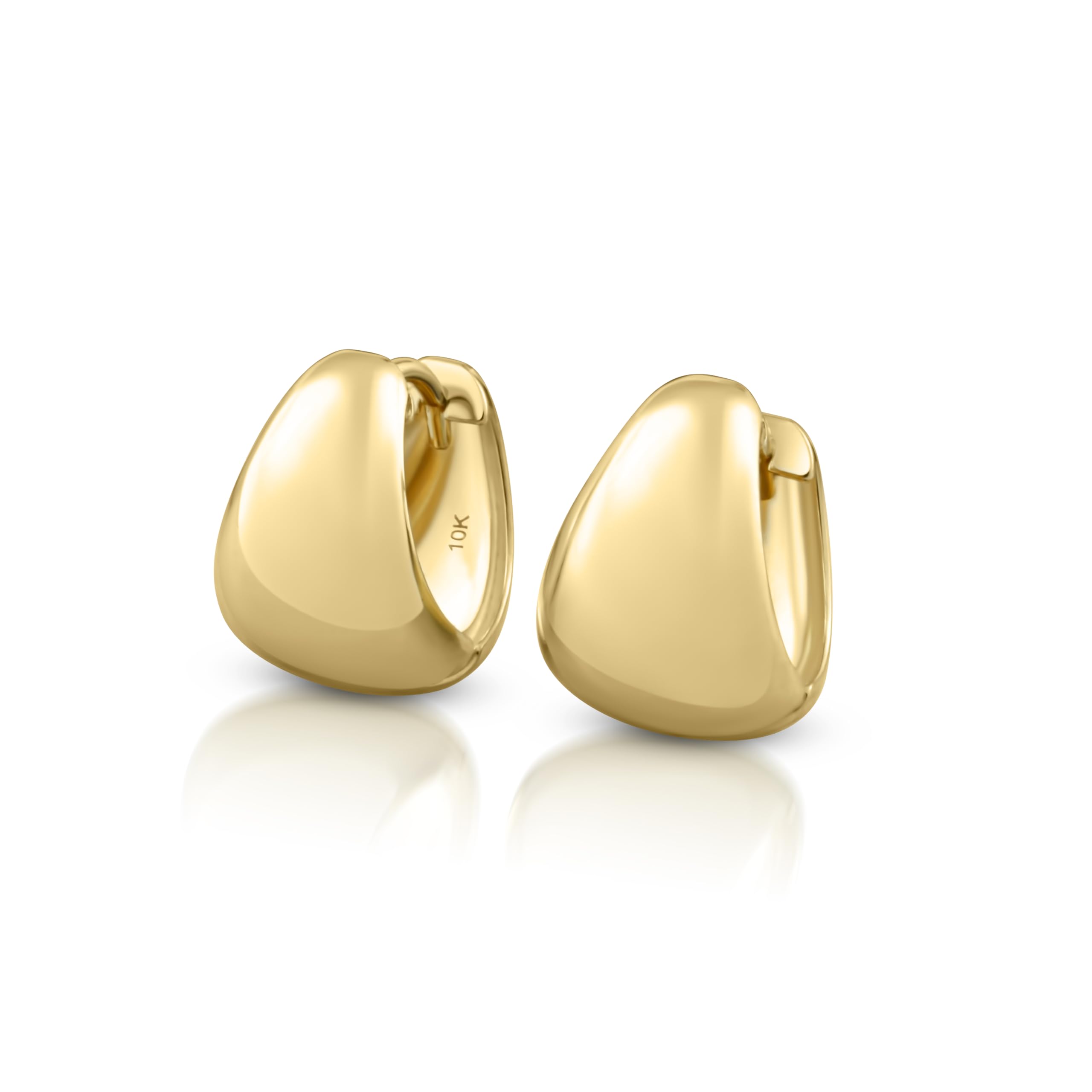 10K Solid Gold Dome Huggie Hoop Earrings, Real Gold Chunky Huggie Earrings, Thic