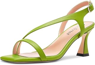 Saekcted Women's Block Chunky Mid Heel Open Toe Sandals Straps Ankle Buckle Casual Dress 6.5 CM Heels