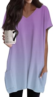 Women Shirts Summer 2026 Casual Short Sleeve V-Neck Loose Oversized Tunic Tops with Pockets