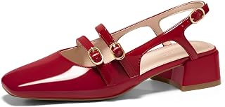 Coutgo Mary Jane Women's Closed Square Toe Chunky Low Heel Wedding Dress Pumps