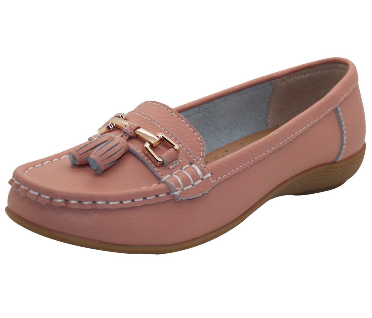 Jo & Joe Women Leather Flat Loafer Ladies Casual Comfy Slider Low Wedge Heel Wor