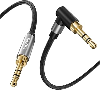 3.5mm Audio Cable 90 Degree Nylon Braided Aux Cable Right Angle 3.5mm TRS Aux Cord Male to Male Stereo Hi-Fi Sound for Headphones Car Home Stereos Speakers Tablets (5Feet/1.5M)